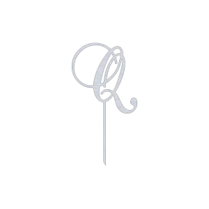 This elegant Q monogram swirl script cake topper features an intricate design, crafted from high-quality Aluminum with a Natural Aluminum finish. Perfect for adding a personal touch to cakes for weddings, birthdays, or any special occasion.